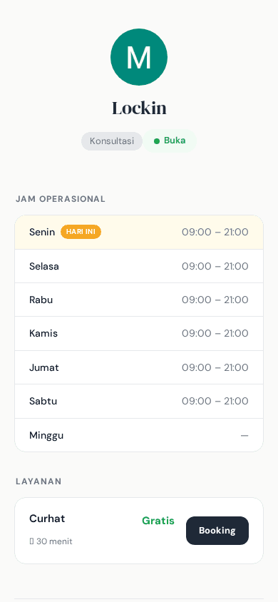 Contoh halaman jadwal Lockin di mobile