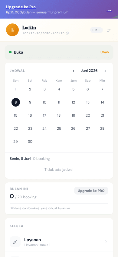 Contoh dashboard Lockin di mobile